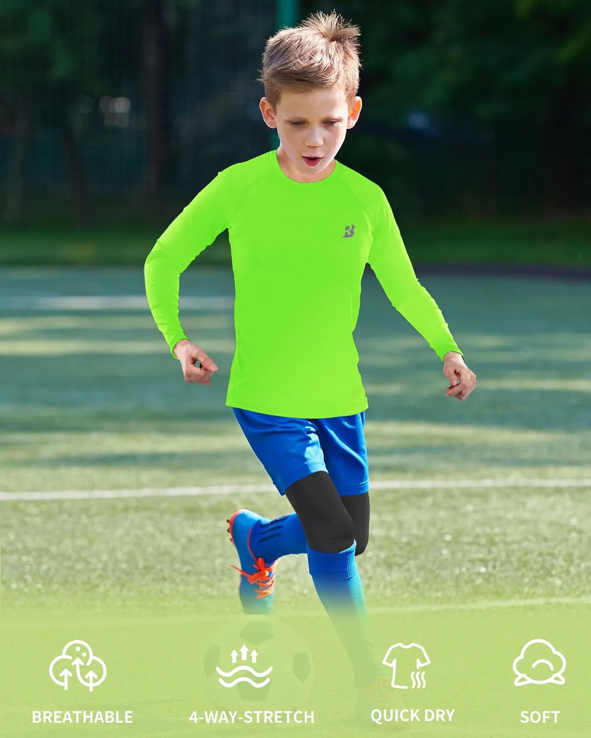Roadbox Boys Youth Compression Shirts - Long Sleeve Athletic Undershirt Kids Quick Dry Base Layers for Baseball Soccer