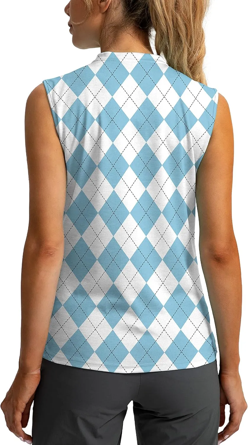 SANTINY Women's Sleeveless Golf Shirt Zip Up Tennis Lightweight Quick Dry Tank Tops Polo Shirts for Women