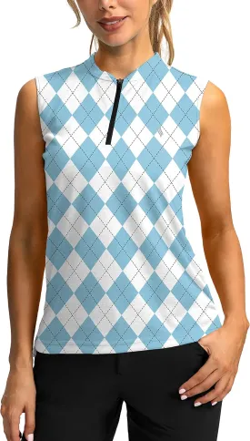 SANTINY Women's Sleeveless Golf Shirt Zip Up Tennis Lightweight Quick Dry Tank Tops Polo Shirts for Women