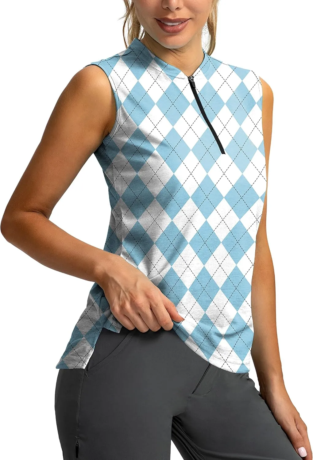 SANTINY Women's Sleeveless Golf Shirt Zip Up Tennis Lightweight Quick Dry Tank Tops Polo Shirts for Women