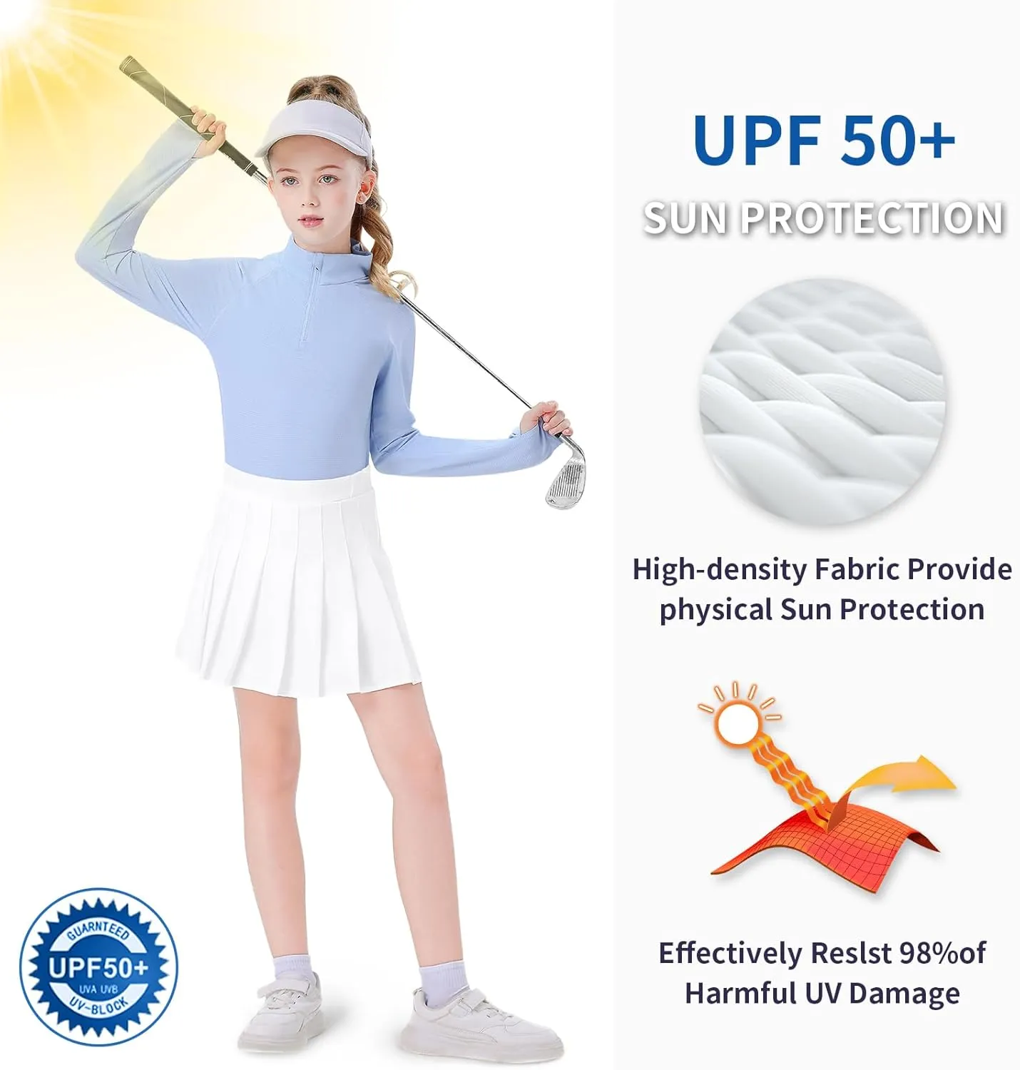 Soneven Girls Long Sleeve Golf Polo Shirts Quick Dry UPF50  Equestrian Tennis Tops with Thumb Holes for Age 5-16 Years