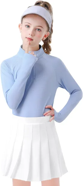Soneven Girls Long Sleeve Golf Polo Shirts Quick Dry UPF50  Equestrian Tennis Tops with Thumb Holes for Age 5-16 Years