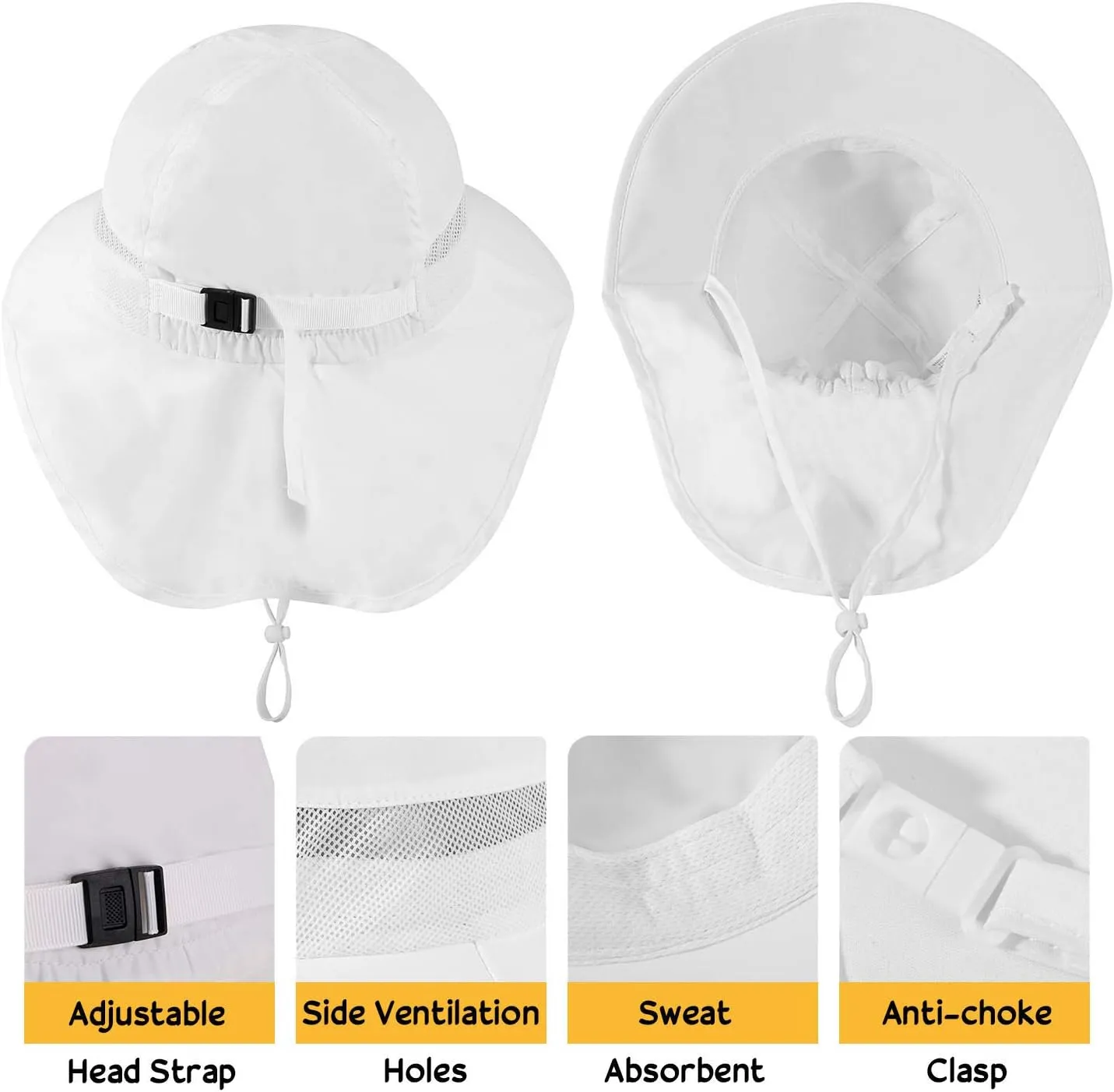 Sun Protection UPF 50  Kids Wide Brim Neck Flap Adjustable Safari Sun Hat