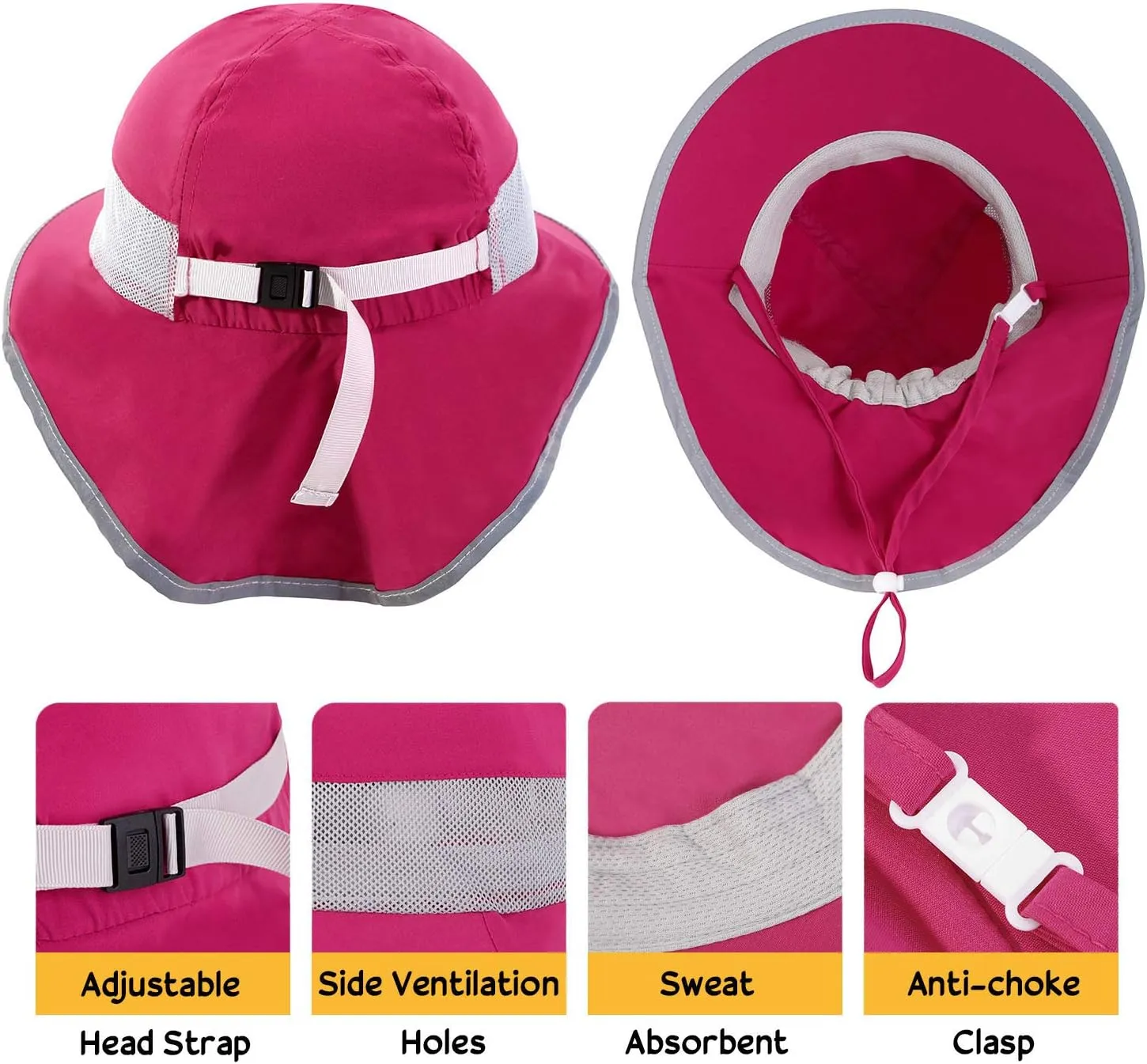 Sun Protection UPF 50  Kids Wide Brim Neck Flap Adjustable Safari Sun Hat