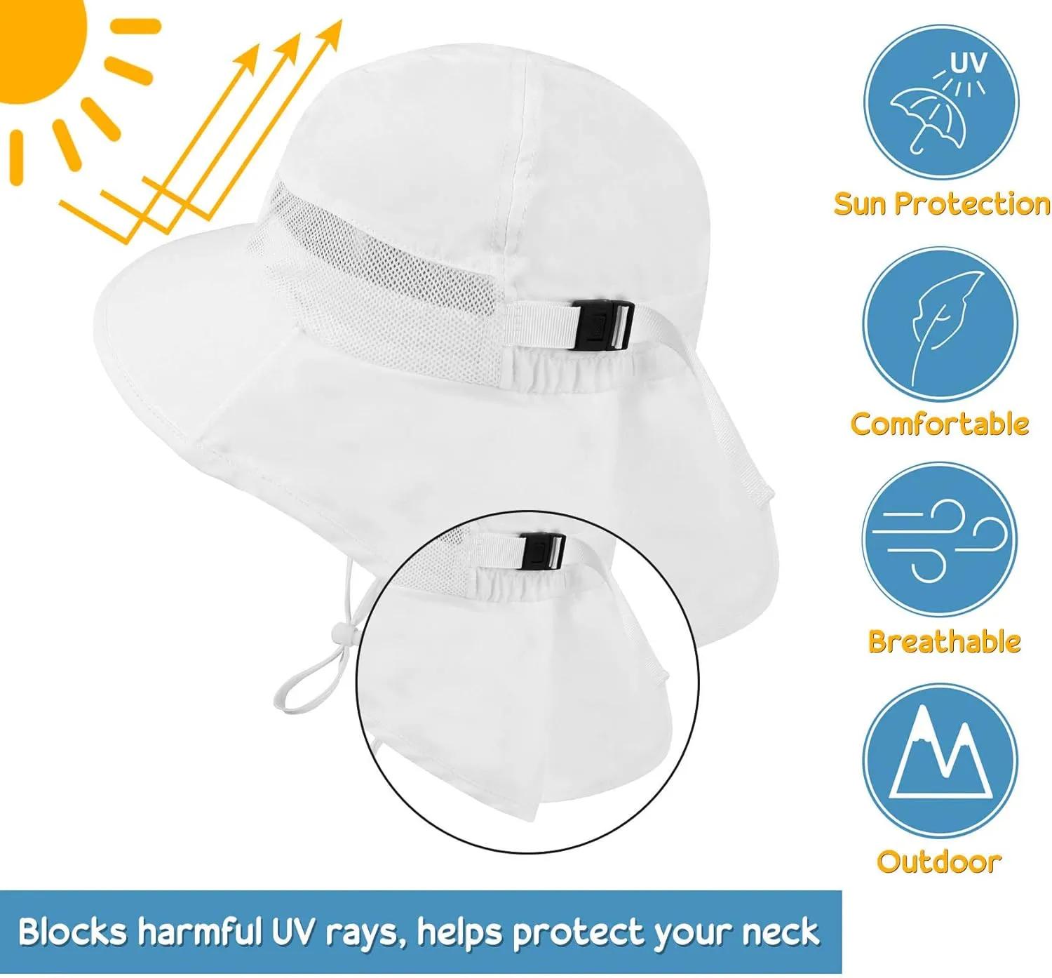 Sun Protection UPF 50  Kids Wide Brim Neck Flap Adjustable Safari Sun Hat