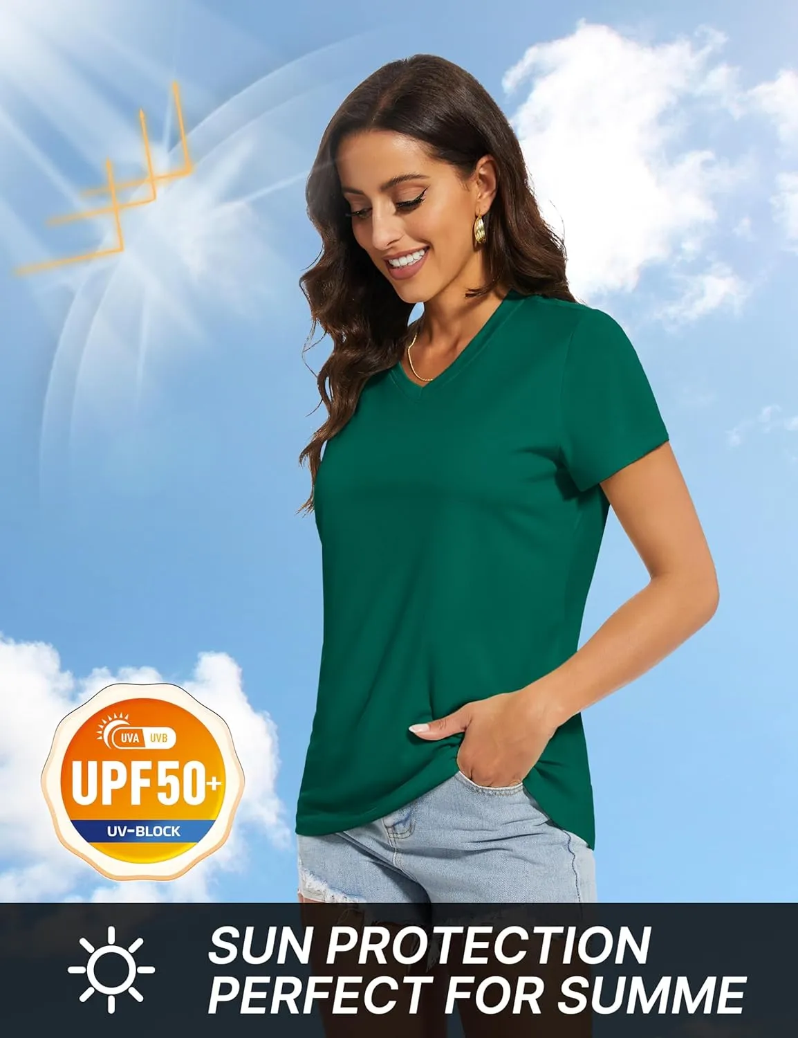 TACVASEN Workout Tops for Women UPF 50  Sun Protection V-Neck T Shirts Short Sleeve Quick Dry Athletic Running Shirts