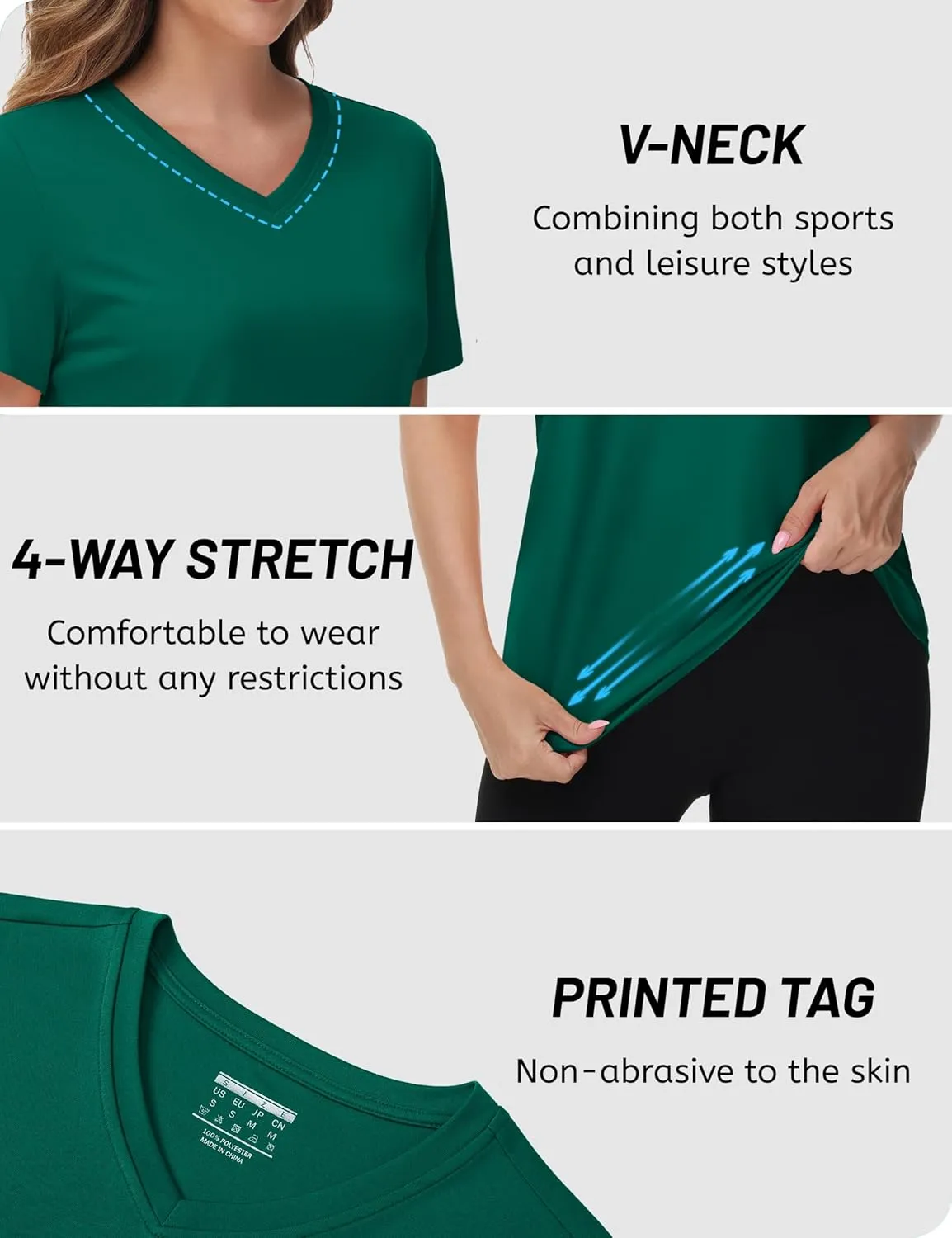 TACVASEN Workout Tops for Women UPF 50  Sun Protection V-Neck T Shirts Short Sleeve Quick Dry Athletic Running Shirts