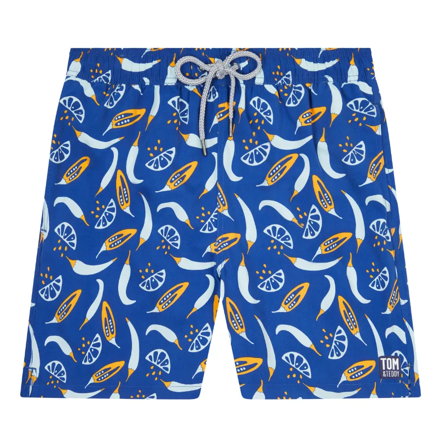 Tom & Teddy Chillis Mens Swim Shorts CHIBO - Blue/ Orange