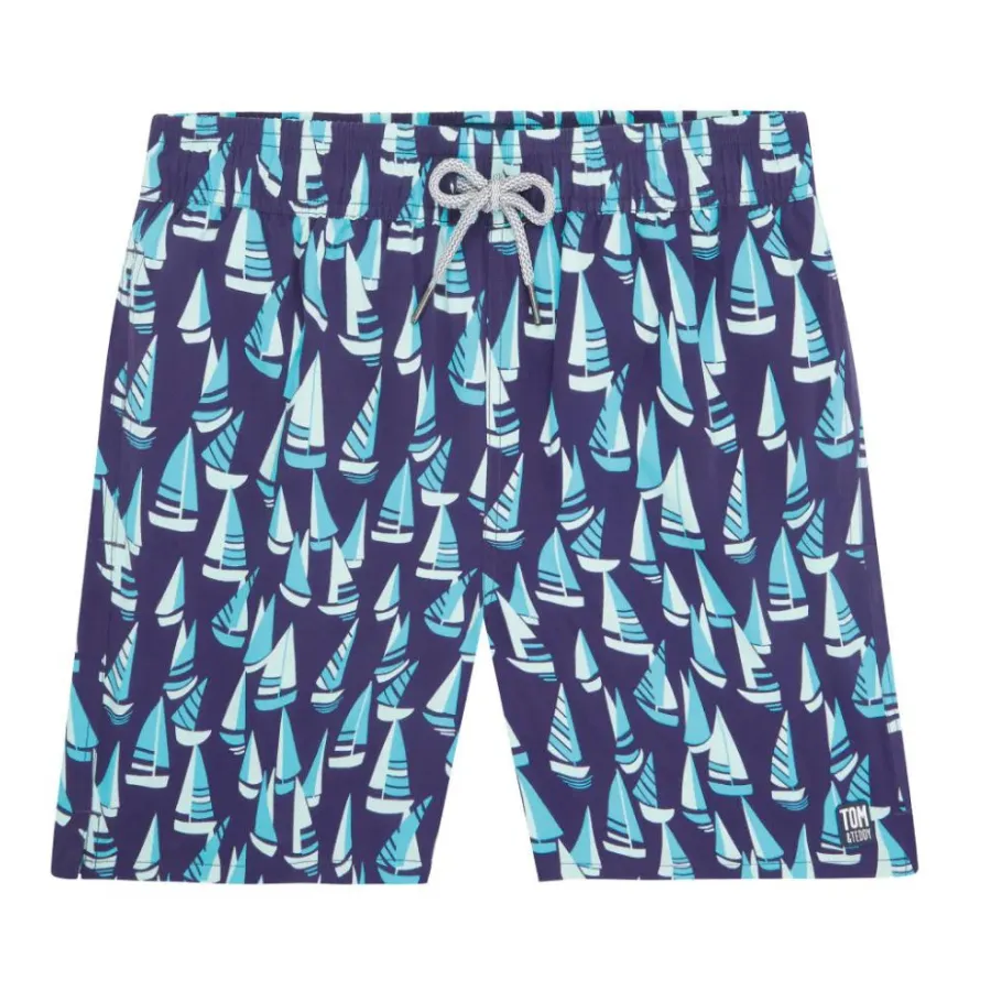 Tom & Teddy Marine Boats Mens Swim Shorts BOAMS - Mulberry/ Sky Blue