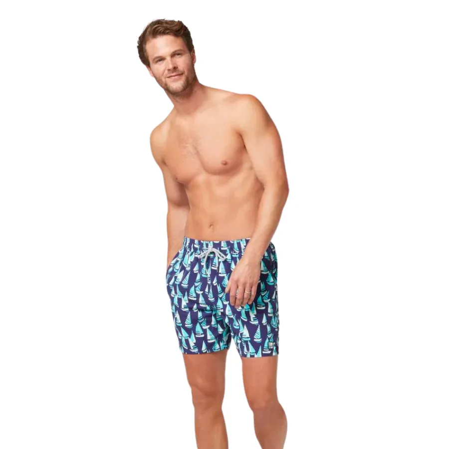 Tom & Teddy Marine Boats Mens Swim Shorts BOAMS - Mulberry/ Sky Blue
