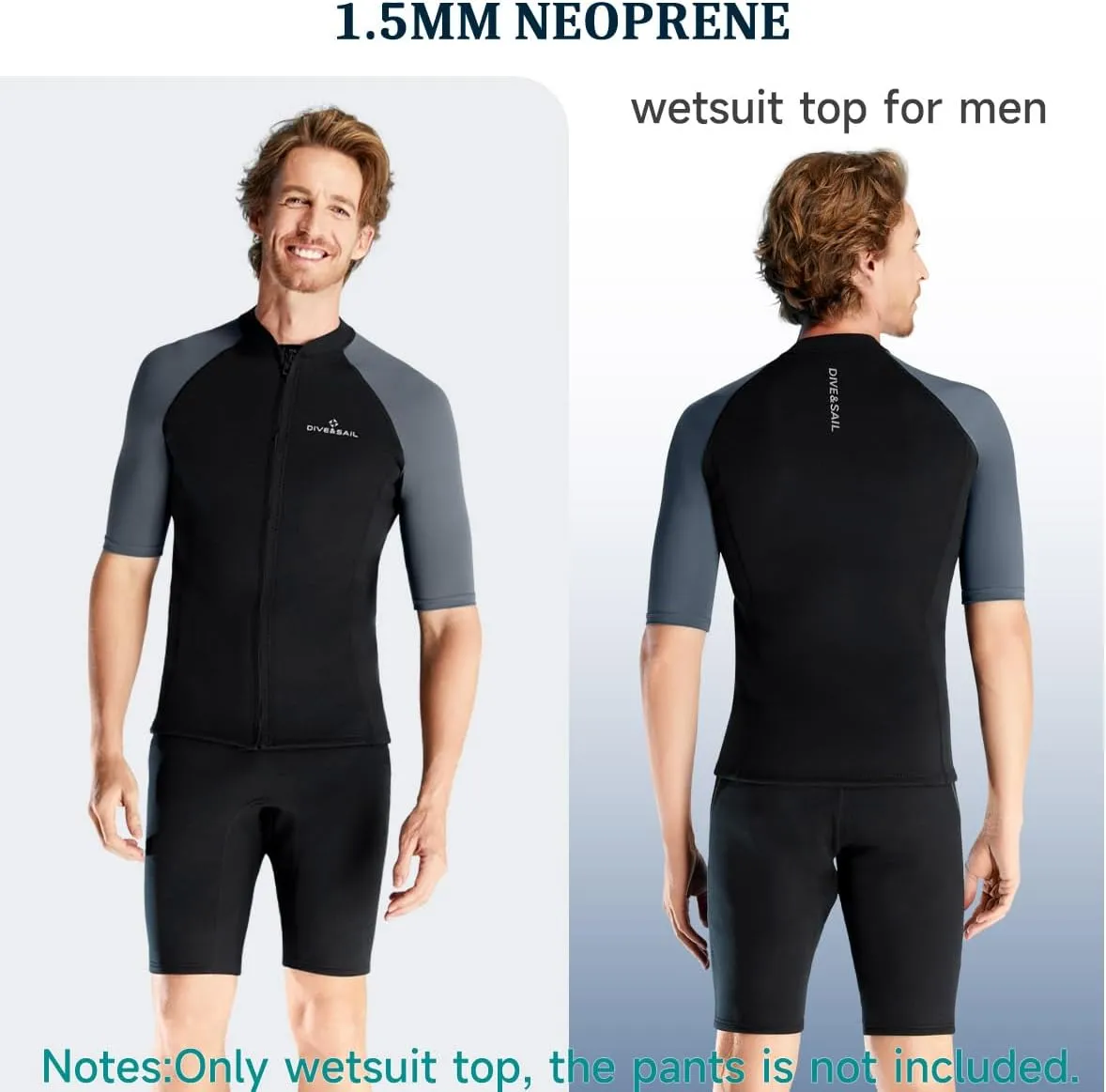 Wetsuit Top Men Short Sleeve Front Zip Wetsuit Jacket 1.5mm Neoprene Swimsuit for Swimming Diving Surfing