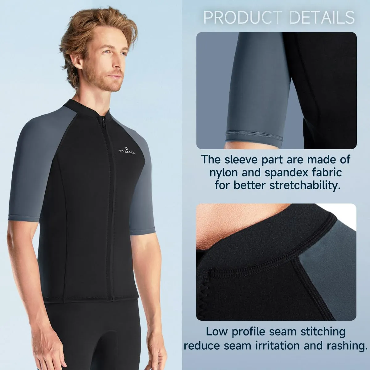 Wetsuit Top Men Short Sleeve Front Zip Wetsuit Jacket 1.5mm Neoprene Swimsuit for Swimming Diving Surfing