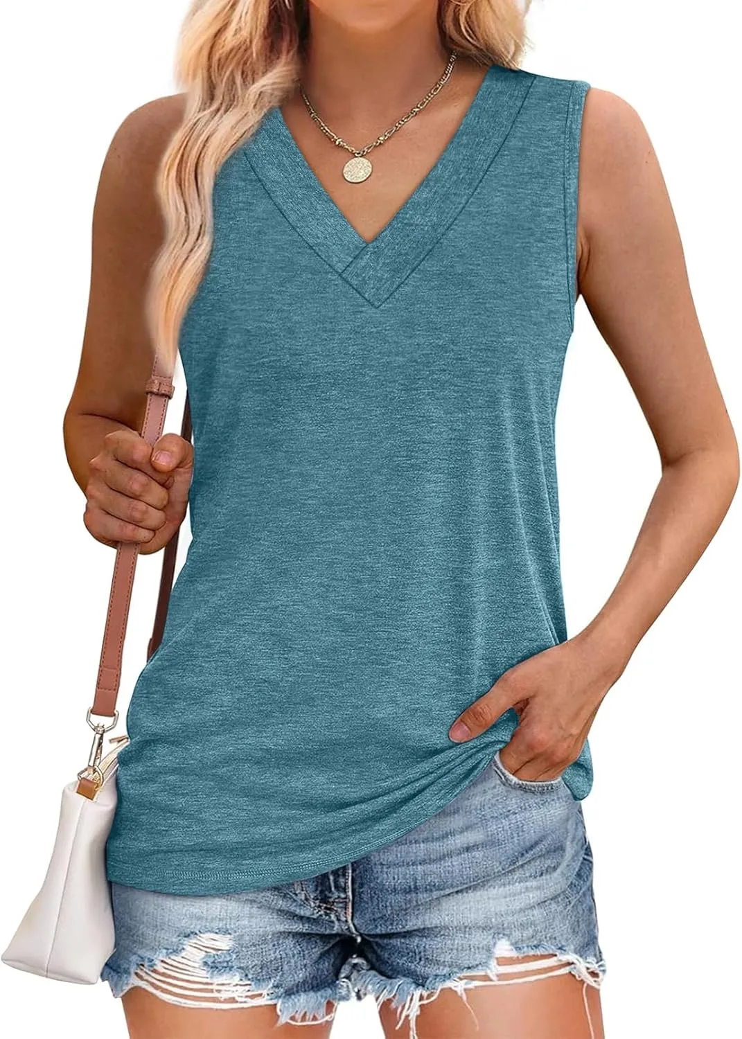 WIHOLL Tank Tops for Women Summer V Neck T Shirts Trendy Sleeveless Basic Tee Loose Fit 2025 Fashion