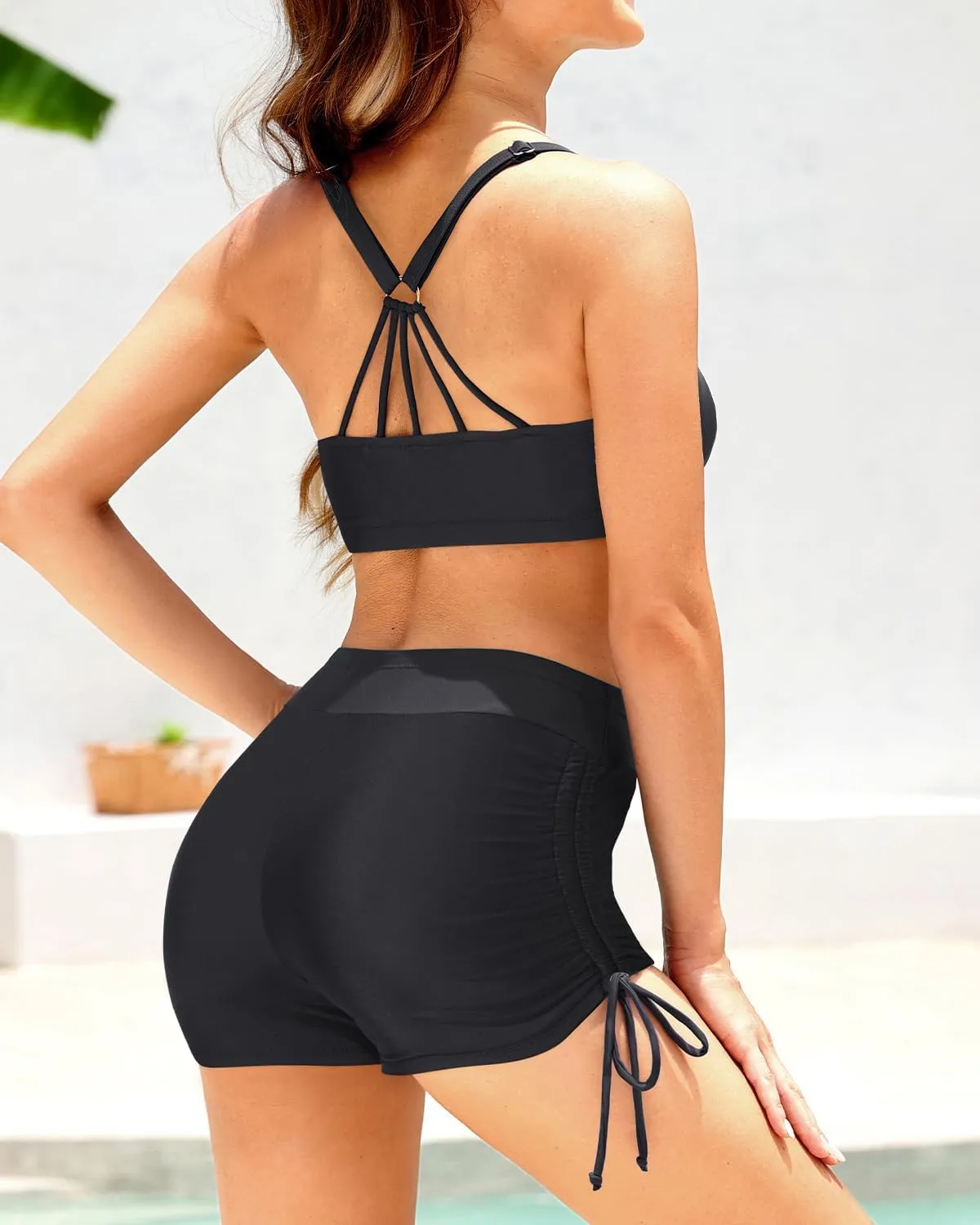 Yonique 3 Piece Womens Tankini Swimsuits with Shorts Athletic Bathing Suits Tank Tops with Bra and Boyshorts
