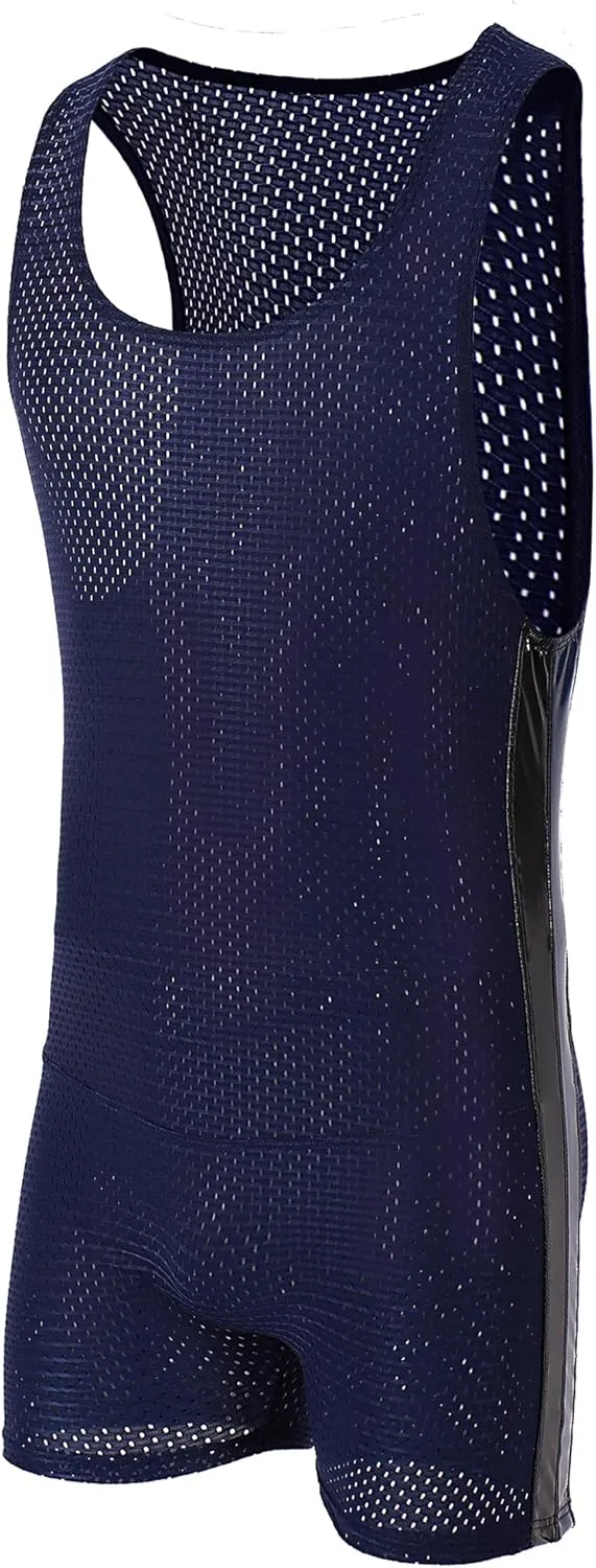 YUFEIDA Men's Athletic Supporters Bodysuit Slim Fit Wrestling Leotard Active Base Layers Jumpsuit Mesh Breathable