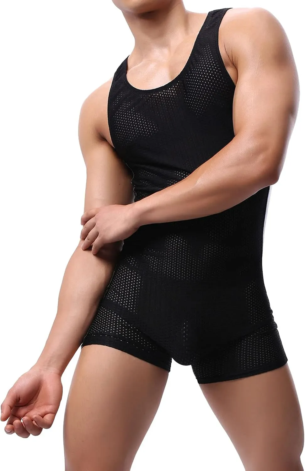 YUFEIDA Men's Athletic Supporters Bodysuit Slim Fit Wrestling Leotard Active Base Layers Jumpsuit Mesh Breathable