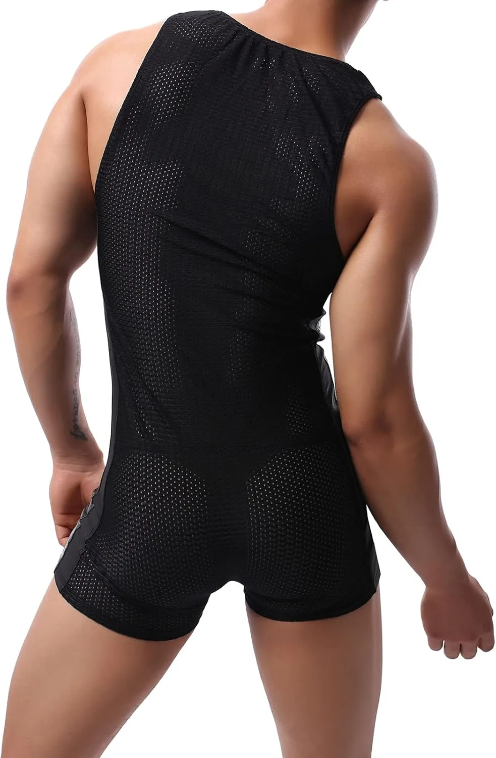 YUFEIDA Men's Athletic Supporters Bodysuit Slim Fit Wrestling Leotard Active Base Layers Jumpsuit Mesh Breathable