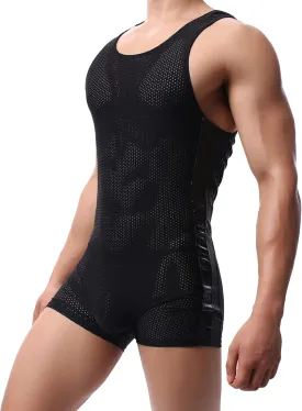 YUFEIDA Men's Athletic Supporters Bodysuit Slim Fit Wrestling Leotard Active Base Layers Jumpsuit Mesh Breathable
