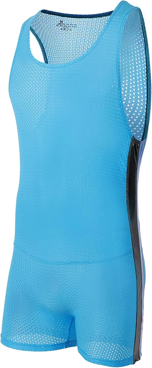 YUFEIDA Men's Athletic Supporters Bodysuit Slim Fit Wrestling Leotard Active Base Layers Jumpsuit Mesh Breathable